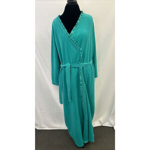 Vintage 70s Kayser Teal Velour Fleece House Coat Nightgown Robe Large FS Charity